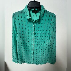 ZINK OF LONDON LONG SLEEVE SHEER LIKE FUN SHIRT MEDIUM TURQUOISE SIZE LARGE